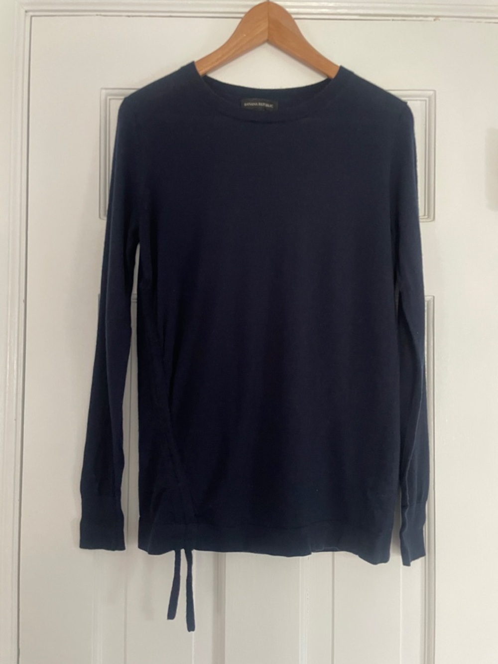 Banana Republic Navy Long-Sleeve Crewneck Sweater with Side Tie Accent